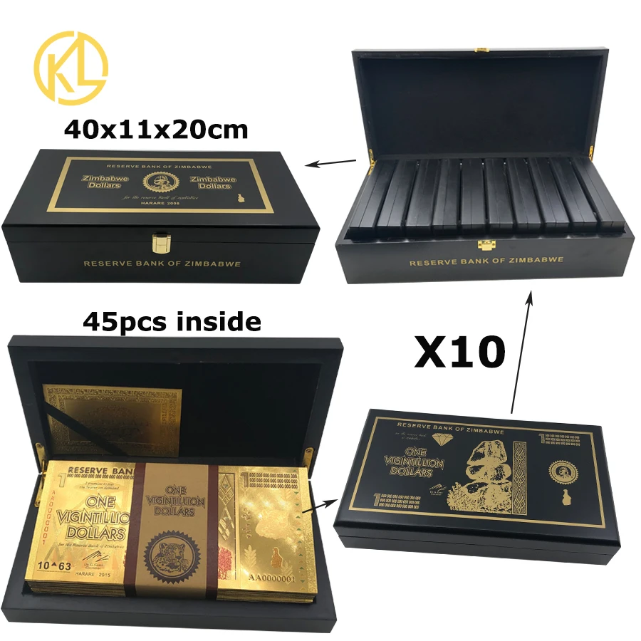 1Vigintillion450pcs Горячая 450/500 шт. ONEvIGINTILLION долларов Zimbabwe Виа 24K Золотая Банкнота с черной коробкой и коллекцией подарков - Цвет: 1Vigintillion450pcs