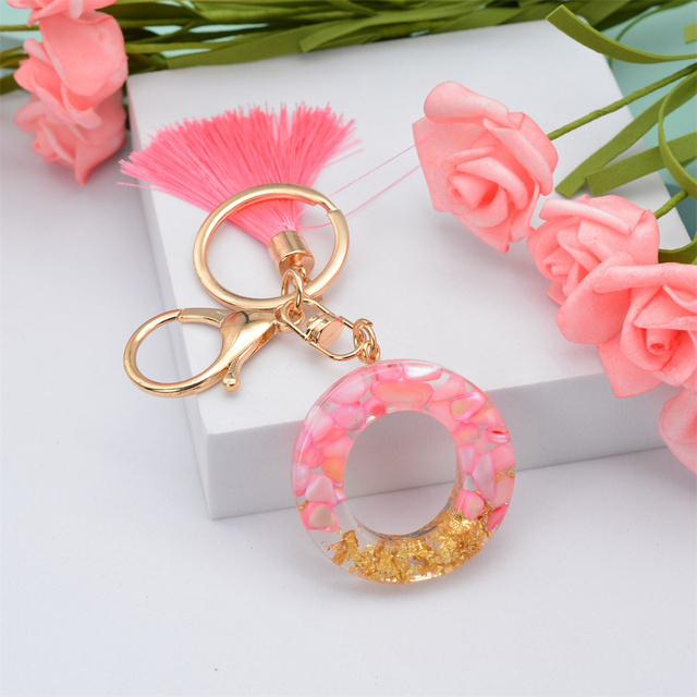 Creative Letter Alphabet Crystal Arylic Liquid Keychain Women Key Chains Ring Car Bag Tassels Pendent Charm Gift Accessory