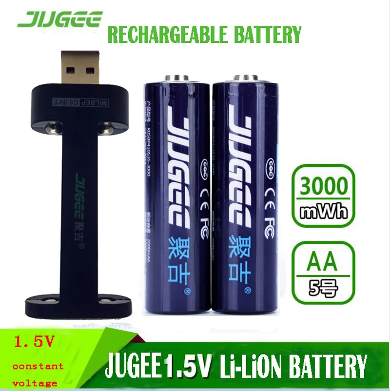 Литий полимерная аккумуляторная батарея JUGEE 2 шт. 1 5 В 3000 МВтч AA литий ионный