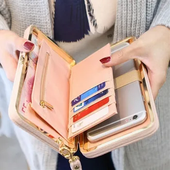 

2020 Women Wallet Long Leather Purse Hasp Purses with Strap Phone Card Holders Big Capacity Ladies Wallets Clutch Female Bag