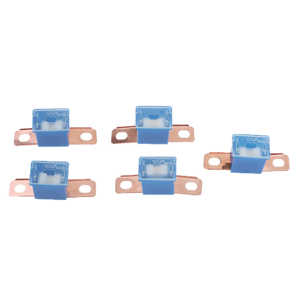 5x Blue Plastic Rectangle Shape Midi/Ami Fuses 100 Amp For Cars Vehicle