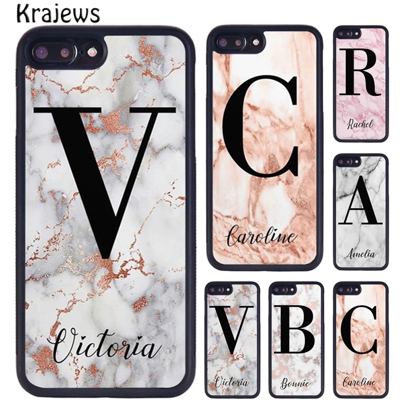 Krajews Personalised White Pink Marble Name Custom Phone Case For iPhone X XR XS 11 12 13 Pro MAX 6 7 8 Plus Samsung S8 S9 S10 | Мобильные