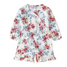 Детский осенний комбинезон для девочек; популярная одежда из полиэстера с длинными рукавами и рюшами; милая винтажная одежда в богемном стиле