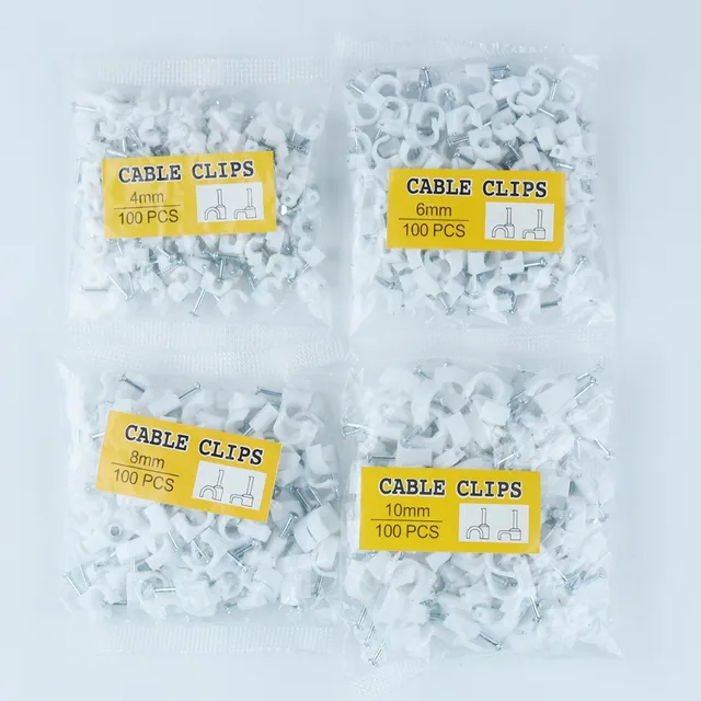 100PCS 20mm PVC Cable Clips With Nails - White Cable Management Clips For Coaxial, Ethernet & Power Cords