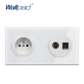 

EU French Socket With TV DATA Wallpad Luxury Tempered Crystal Glass Panel Electric Wall Power Socket