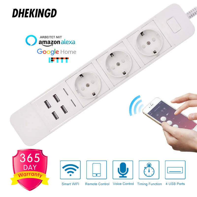

Smart WIfi Power Strip Multiple Power Sockets 3 EU Socket 4 USB Port Voice Control for Amazon Echo Alexa's Google Home Timer