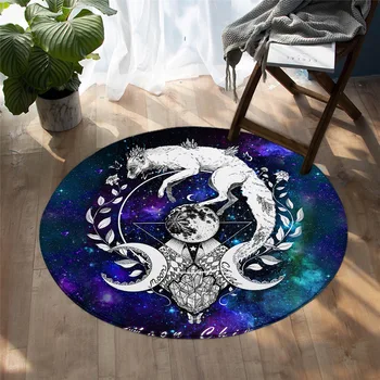 Wolf Galaxy by Pixie Cold Art Round Carpet Moon Child Black Bedroom Area Rugs White Fox Floor Mat Planet Non-slip alfombra 150cm 2