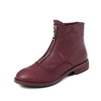 

Autumn winter fashion women ankle boots genuine leather fabric front zipper round toe shoes 3CM thick high heel Martin boots