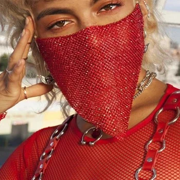 

Shiny Rhinestone Pearl Face Mask for Women Bling Elasticity Crystal Cover Jewelry Cosplay Decor Party Gift Halloween Cosplay