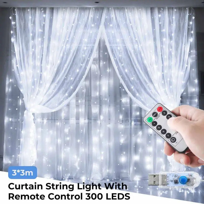 3Mx3M 300 LED USB Led Curtain Light Copper Wire String Lights Wedding Xmas Decorative With Remote Control | Лампы и освещение