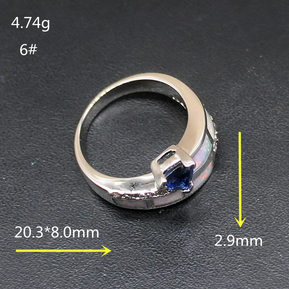 Gemstonefactory Jewelry Big Promotion Single Unique 925 Silver Blue Sapphire White Opal Women Girls Gifts Band Rings 6# 20214429