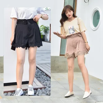 

Solid Color Lace Edge Casual Summer Wide-Leg Shorts 2020 New Products Large Size Dress WOMEN'S Pants K734