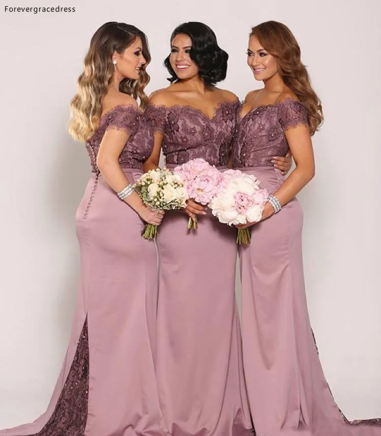 2017 New Mermaid Lace Bridesmaid Dresses Plus Size Cheap Formal Maid of Honor Gowns Backless Long Off the Shoulder Bridesmaids Gowns  107 (2)