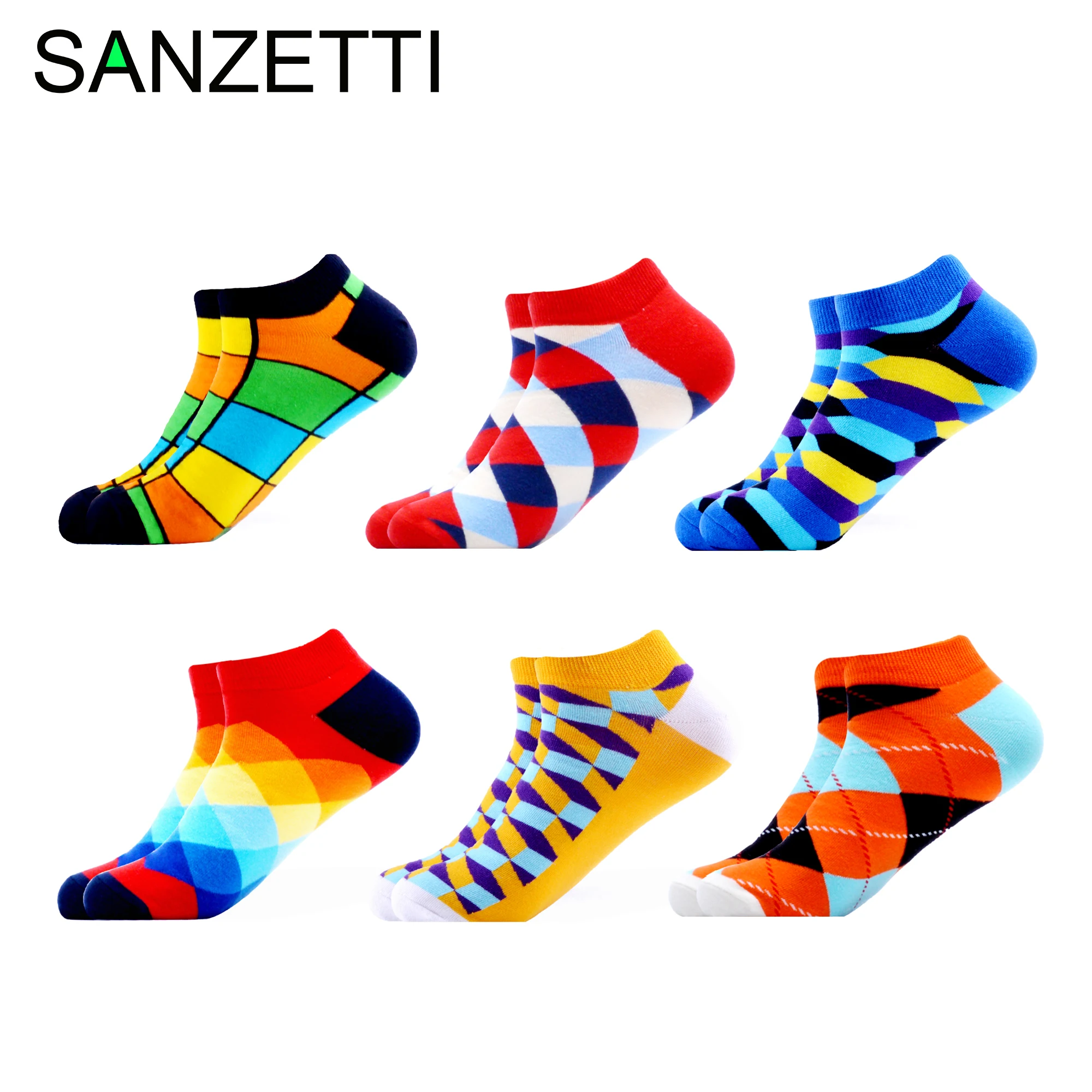 Сланцы SANZETTI Для мужчин 6 пар/лот яркой летней чесаный Хлопковые короткие носки в