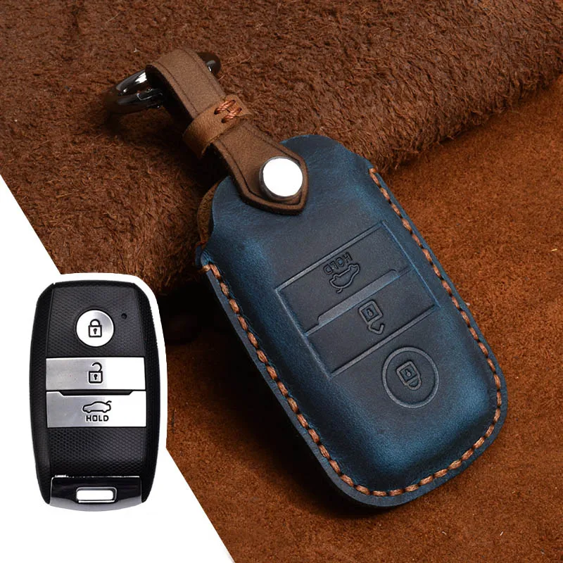 Чехол для смарт-ключей из натуральной кожи для Kia KX3/KX5/K3S/RIO/Ceed/Cerato/Optima/K5/Sportage/Sorento брелок для автомобиля L72 - Название цвета: Blue