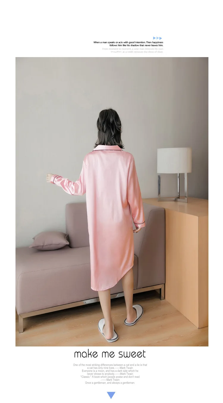 Night Robe Sleepwear Dress Women Sleepwear Female Spring And Autumn Model Silk Long Sleeve Nightdress Plus-sized Size Shirt Robe