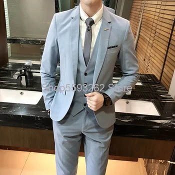 

Men's three-piece 2020 small suit men's trend slim suit men's casual fashion suit