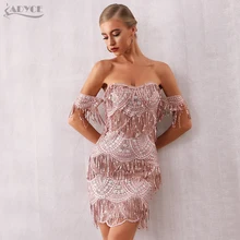 Adyce Новое Женское летнее платье с открытыми плечами и блестками вечернее платье в стиле знаменитостей Vestidos сексуальное Клубное платье с коротким рукавом и кисточками