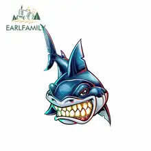 EARLFAMILY 13cm x 9.1cm for Shark Cartoon Funny Car Stickers Vinyl Sunscreen RV VAN Fine Decal JDM Car Accessories Anime