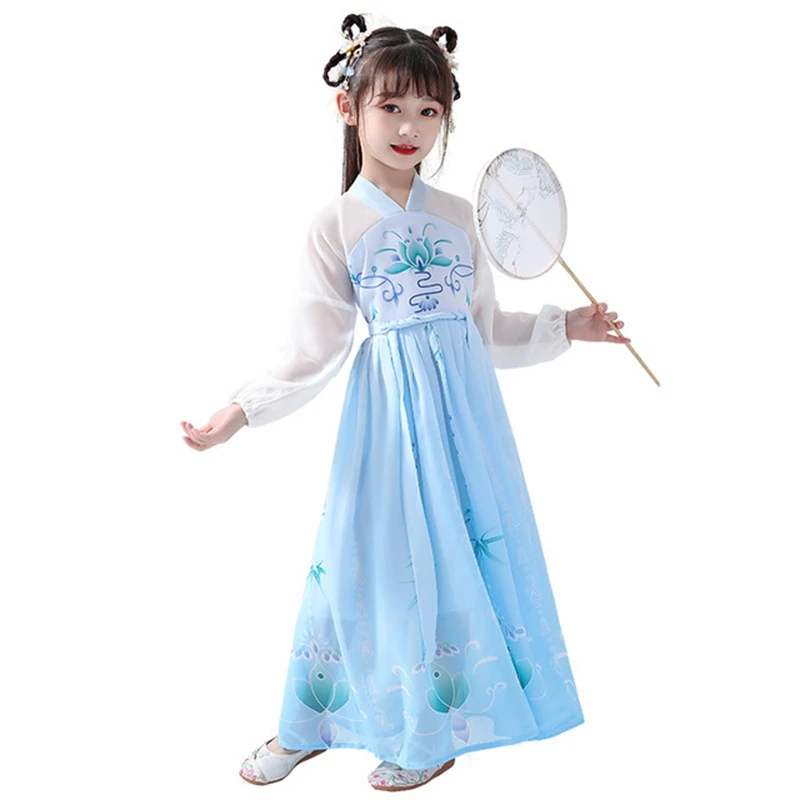 Hanfu/ дизайн, платье с юбкой для девочек осенне-зимние модели с длинными рукавами в стиле ретро, китайский стиль, супер сказочные костюмы, юбка
