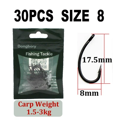 30PCS-Size 8 30 шт. тефлоновое покрытие для ловли карпа колючий захват Gnippen Крючки сделано в Японии Брендовое качество Chod крючки для волос - Цвет: 30PCS-Size 8