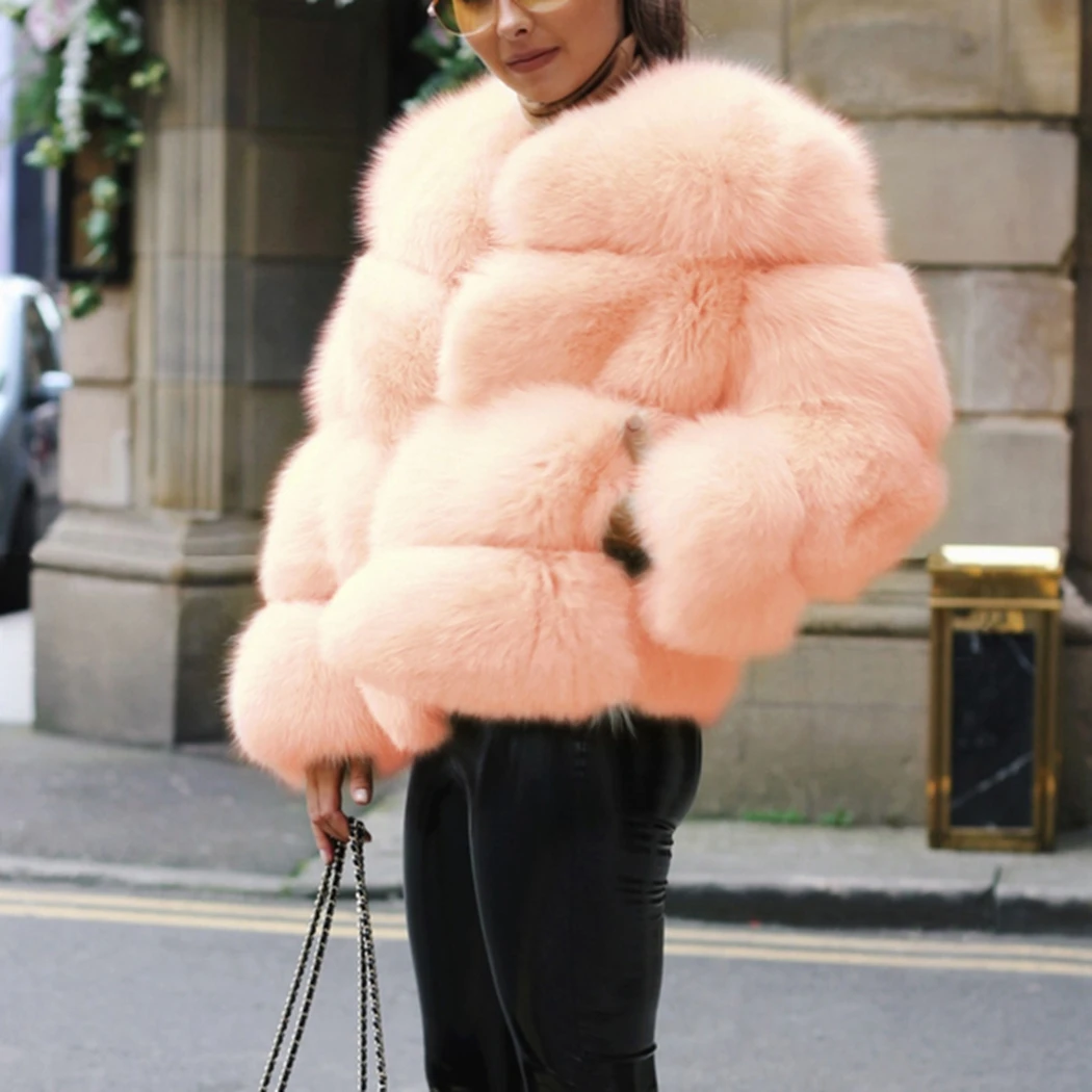 Женские куртки из искусственного меха розового и бежевого цвета, теплые зимние мягкие ворсистые Элегантные женские пальто, плотное пушистое пальто с длинными рукавами