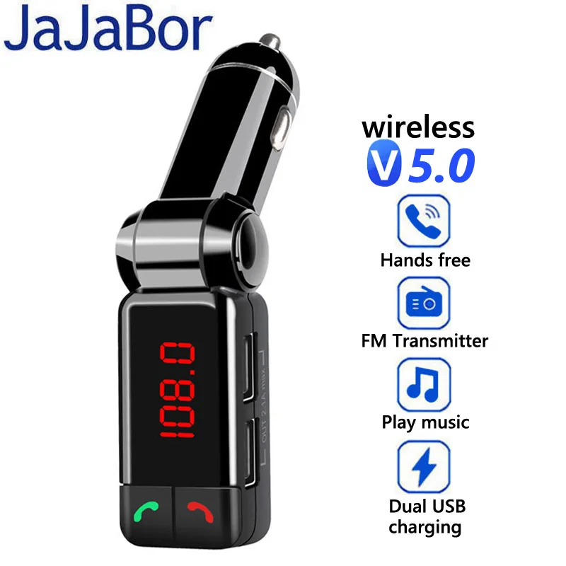 

JaJaBor FM Fransmitter Bluetooth 5,0 автомобильный комплект громкой связи AUX аудио приемник Автомобильный MP3 плеер с выключателем питания двойной USB Автомобильное зарядное устройство