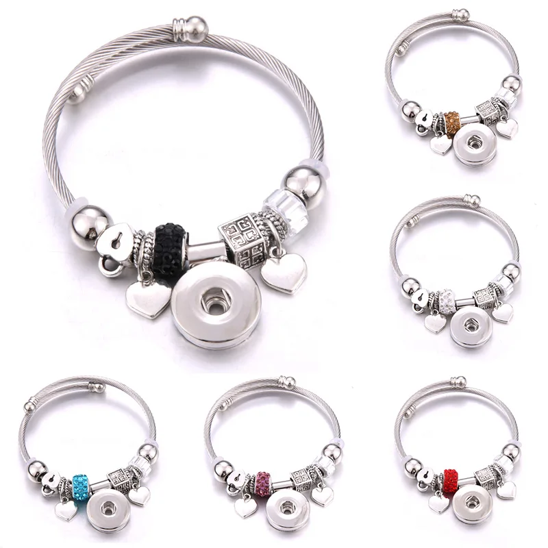 

2019 New Elasticity Snap Button Bracelet Heart Silver Bangles Beads Jewelry Making Snap Bracelet Fit 18MM Snap Buttons Jewelry