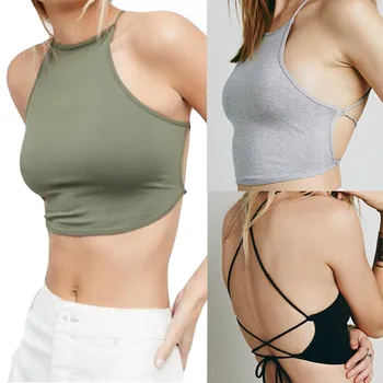 

Womens Tanks Crop Sexy Top Backless Sleeveless Bandage Camisole Slim Fitness Sexy Clubwear Party Women Tanks Cropped Feminino