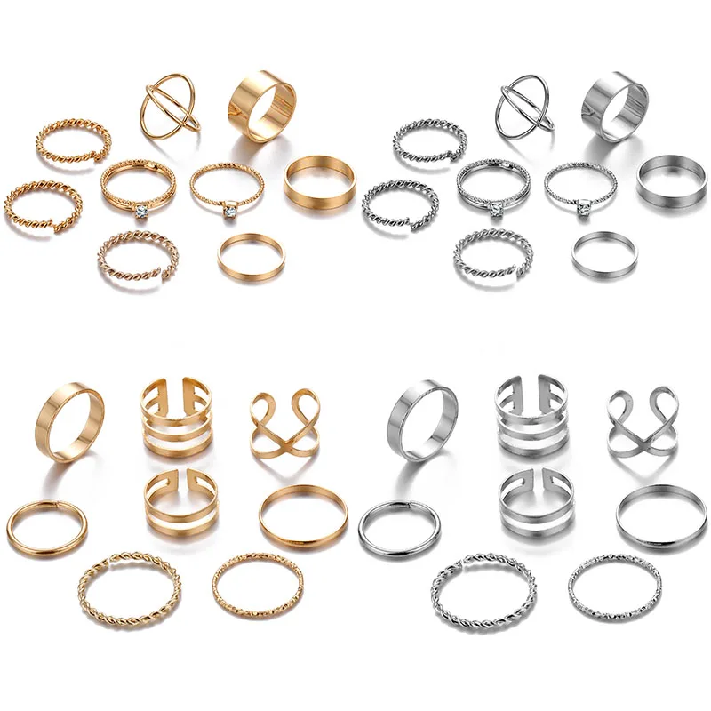 For Sale FAMSHIN 8 Pcs/Set Fashion Design Round Gold Color Rings Set For Women Handmade Geometry BEpggo0L9