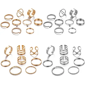 

FAMSHIN 8 Pcs/Set Fashion Design Round Gold Color Rings Set For Women Handmade Geometry Finger Ring Set Female Jewelry Gifts