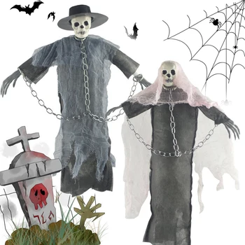 

Haunted House Ghost Prisoner Couples Halloween Decoration Horror Skeleton Handcuffed Grim Reaper Costume Halloween Hanging Decor