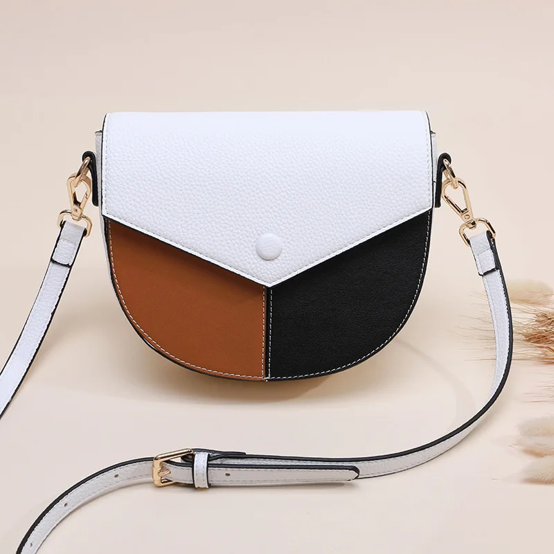

Fashion Patchwork Saddle Bag Women Contrast Color Crossbody Bag Ladies Quality PU Leather Shoulder Bag Female Mini Bag