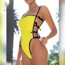 Peachtan полый женский купальник, бразильский боди, Цельный Монокини с высокой посадкой,, бандажный бикини, неоновый Купальник для женщин, новинка