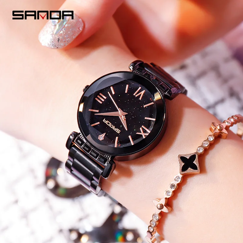 

Hot Sale Starry Sky Ladies Watch Roman Numerals Mesh Steel Band Sanda Women Watches Waterproof Quartz Crystal Watch for Women