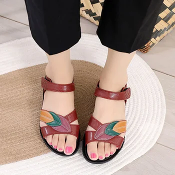 

Woman Sandals Mom Shoes Women Hook Loop Flats Female New Mixed Color Open Toe Footwear Ladies Casual Beach Shoes Women's 2020