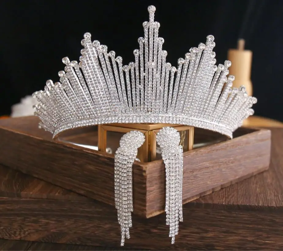 

Bling Bling Set Crowns Earrings Bridal Jewelry Accessories Wedding Tiaras Rhinestone Crystal Headpiece Formal Bolero Bridal Wrap