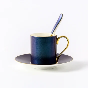 

Travel Ceramic Coffee Cup Saucer Espresso Bone China Gold Eco Friendly Cup Saucer Spoon Afternoon Taza Cafe Tea Cup Mug EA6BYD