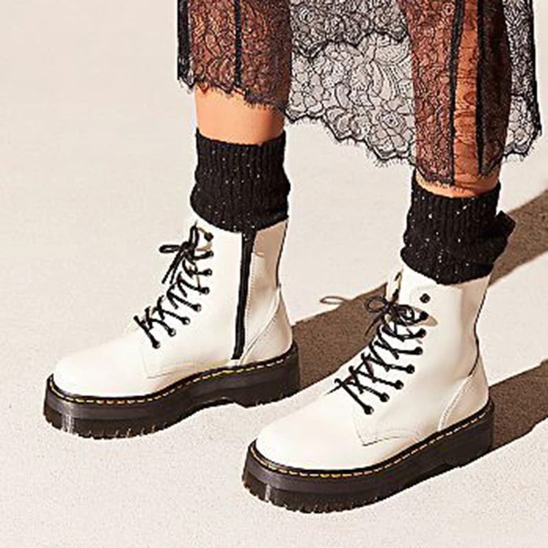 Ботинки martin из натуральной кожи; зимние ботинки на платформе; женская обувь; ботильоны; ботинки в байкерском стиле на массивном каблуке; женские ботинки; женская обувь