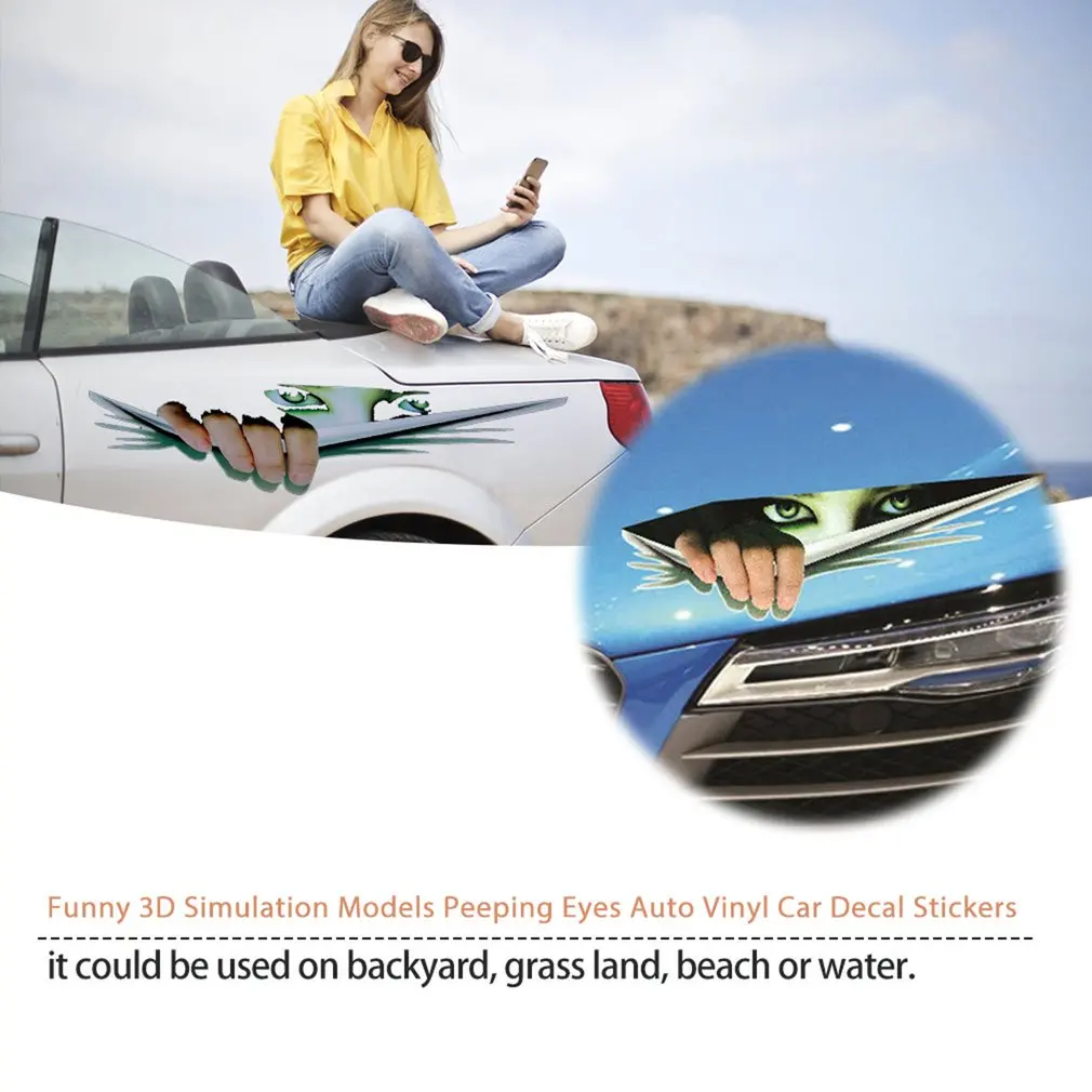 3D Funny Design  Stereo Reflective Green Cat Eyes Pattern Car Sticker Truck Head Engine Rearview  Window Door or Mirror Decal