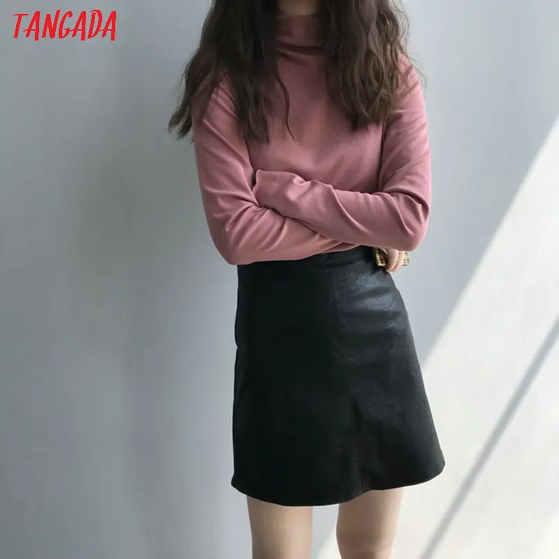 Tangada, Женские однотонные юбки из искусственной кожи, на молнии,, Осень-зима, женские ретро черные мини юбки, ATC06