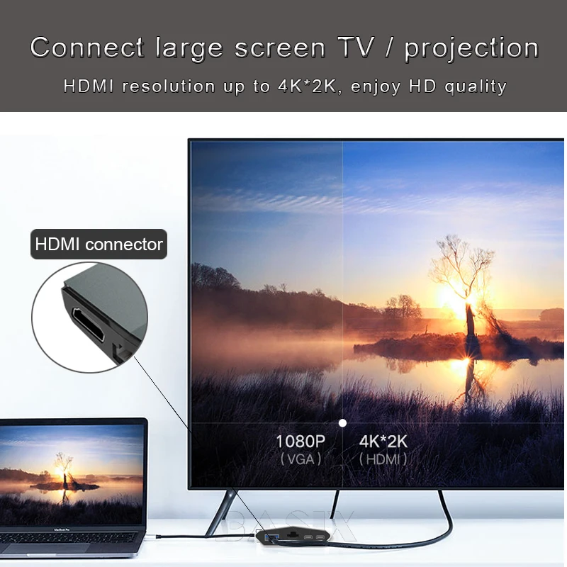 Basix концентратор usb type c к HDMI VGA RJ45 Gigabit Ethernet портом Thunderbolt 3 адаптер для Macbook pro huawei P20