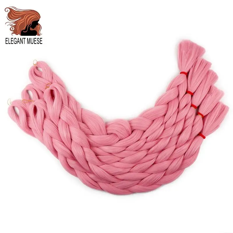 Pink Элегантные Музы, 165 г, плетенные волосы, длинные вязанные крючком волосы, объемные 82 дюйма, синтетические плетёные волосы для наращивания для черных женщин - Цвет: Pink