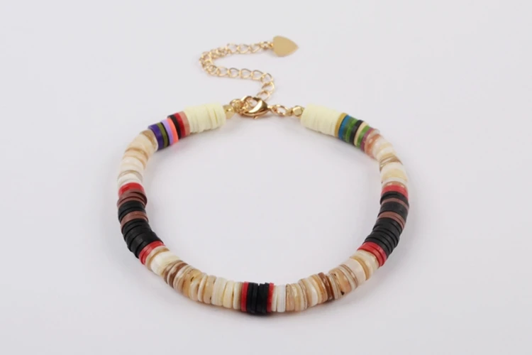 BOROSA 10 шт. Boho красочные браслеты бусины из полимерной глины глиняные ломтики пластик тонкий диск эластичная струна ручной работы браслет HD0090