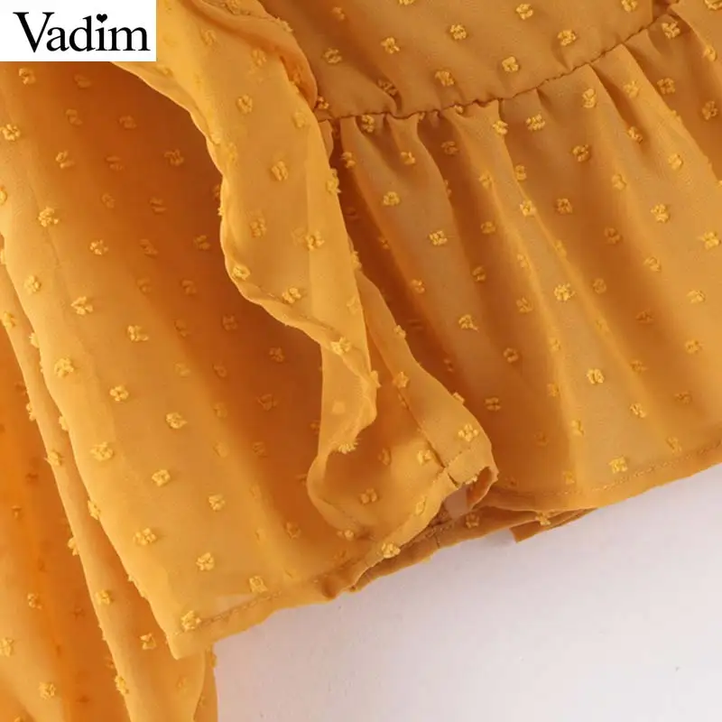 Vadim милый Женский шикарный оборками розовый orange блузка с круглым вырезом Длинные