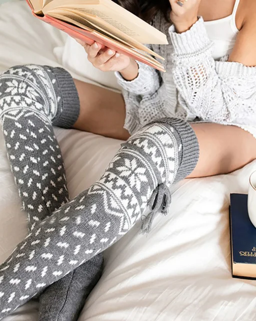 Christmas Stockings Women's Long Knitted Stockings For Girls Ladies Women Winter Knit Socks Thigh High Over The Knee Socks 6