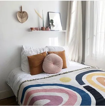 

Rainbow Throw Blanket with Fringe Abstract Geometric Pattern Sofa Decorative Hanging Tapestry Blankets Rug Home Decor