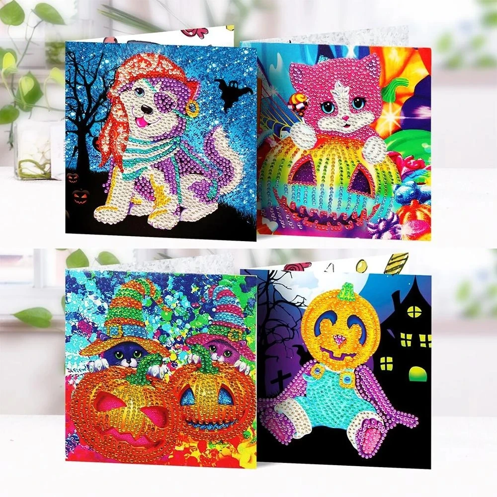 Exquisite DIY Diamond Painting Greeting Card 8 Pieces Easter Bunny Card Handmade Mosaic Diamond Embroidered Greeting Card Gift 