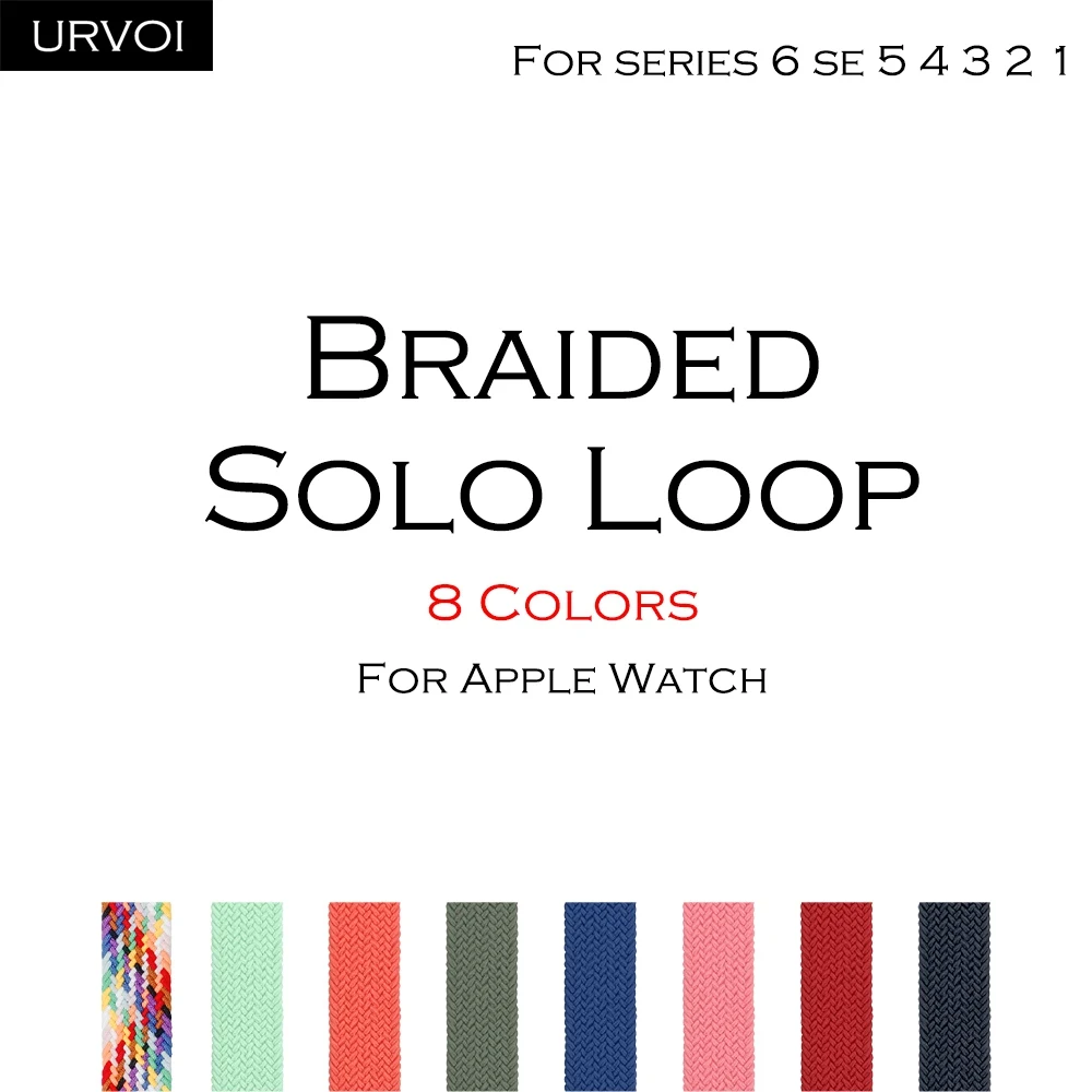 Плетеный ремешок URVOI для Apple Watch band series 6 SE 5 4 3 2 1 эластичный браслет из полиэстерной