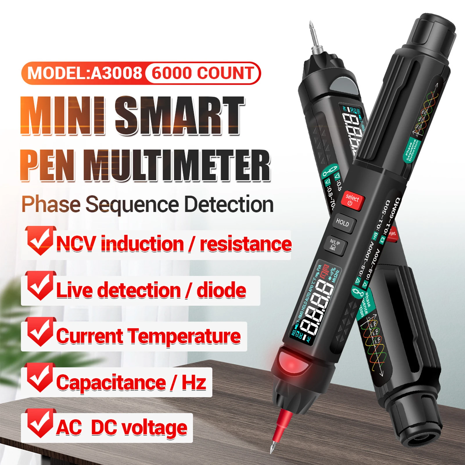 ANENG A3008 Pen Multimeter 6000 Counts Digital Meter Tester Backlight Flashlight NCV Auto-off Multiple Accessories | Инструменты
